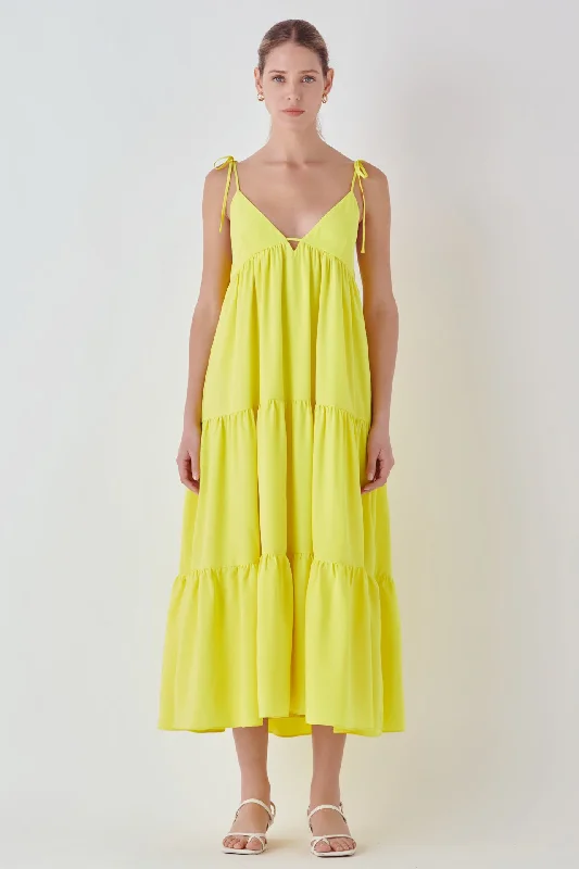 Spaghetti Tie Maxi Dress Trendy Button Front Maxi Dress