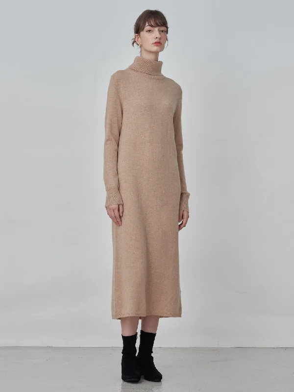 Turtleneck Maxi Dress_Camel Fashionable Sleeveless Maxi Dress