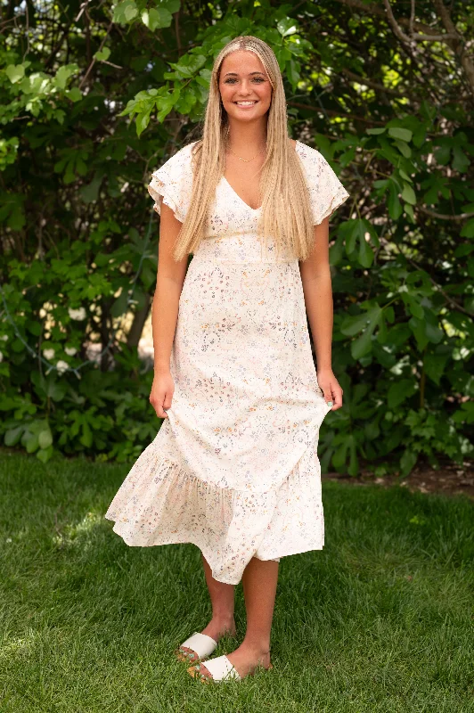 Two Tier Flutter Sleeve Maxi Dress Stylish Empire Waist Maxi Dress