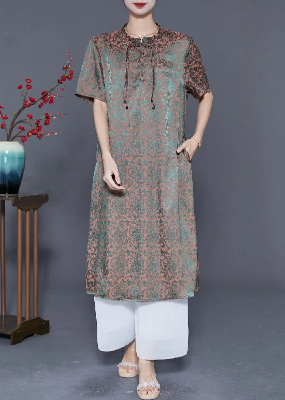 Vintage Green Gradient Color Print Tassel Silk Maxi Dresses Summer Stylish Long Sleeve Maxi Dress Vintage Green Gradient Color Print Tassel Silk Maxi Dresses Summer Stylish Long Sleeve Maxi Dress