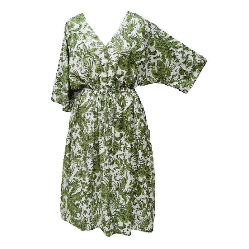 White Leaves Cotton Maxi Dress UK Size 18-32 M161 Cozy Knitted Maxi Dress