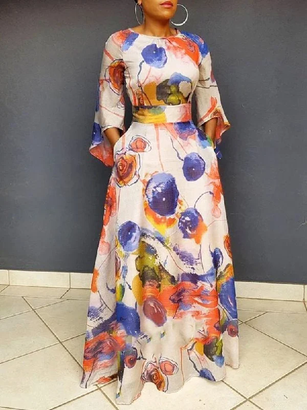 Women's Dresses Round Neck Abstract Print Maxi Dress Cozy Spaghetti Strap Maxi Dress