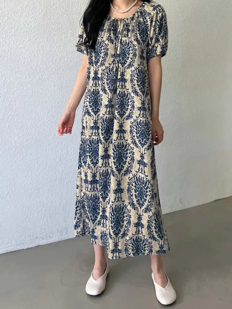 Holiday Summer Maxi Dress Women Fashion Short Sleeve Robe Vintage Printed Bandage O-neck Sundress Casual Loose Vestidos Fashionable Printed Maxi Dress Holiday Summer Maxi Dress Women Fashion Short Sleeve Robe Vintage Printed Bandage O-neck Sundress Casual Loose Vestidos Fashionable Printed Maxi Dress