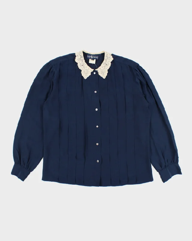 00s Ralph Lauren Lace Collared Silk Blouse - L Slim Fit Blouse