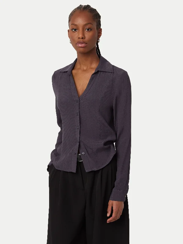 The Fitted Sheer Blouse in Dark Grey Soft Modal Blouse