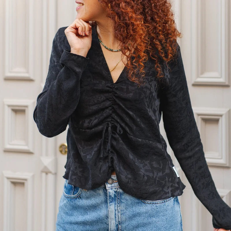 Anayaa Jacq Blouse - Black Silky Draped Blouse