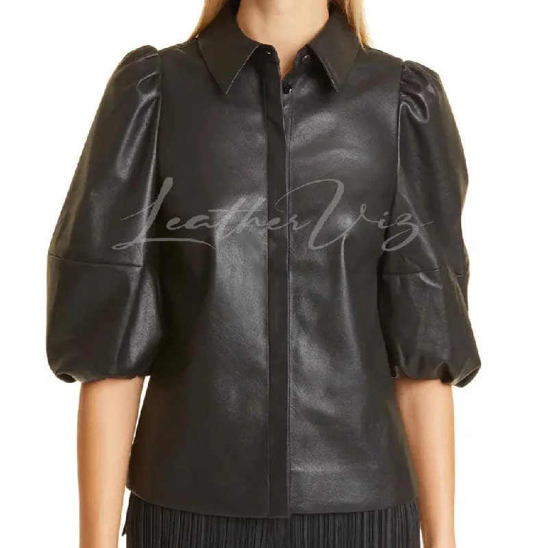 BALLOON SLEEVE SHIRT WOMEN LEATHER BLOUSE Feminine Pastel Blouse