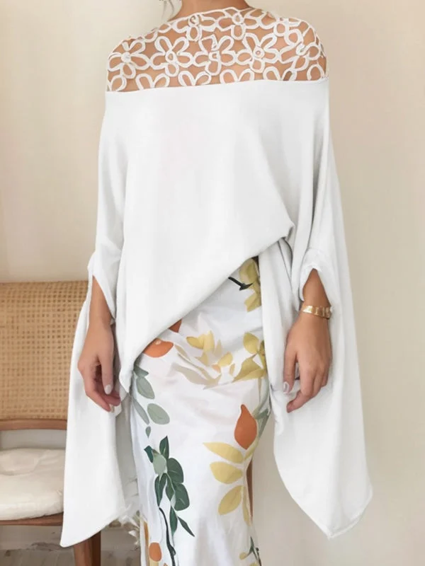 Batwing Sleeves Loose See-Through Split-Joint Round-neck Blouses&shirts Tops Chic Wrap Blouse Batwing Sleeves Loose See-Through Split-Joint Round-neck Blouses&shirts Tops Chic Wrap Blouse
