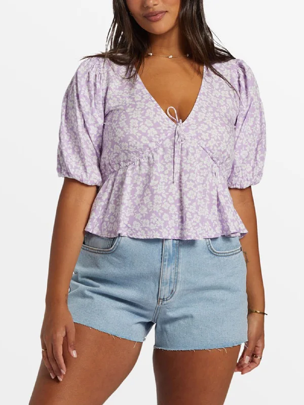 Lady Like Short Sleeve Blouse Flowy Bohemian Blouse