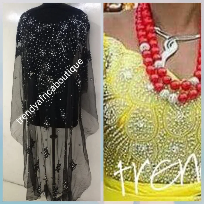 Black Heavily-beaded/crystal stones net George for making blouses. Popularly use by Igbo/Delta/edo women for big Occasions. Comes in 1.8yds lenght already design for your beautiful blouse Cotton Casual Blouse Black Heavily-beaded/crystal stones net George for making blouses. Popularly use by Igbo/Delta/edo women for big Occasions. Comes in 1.8yds lenght already design for your beautiful blouse Cotton Casual Blouse