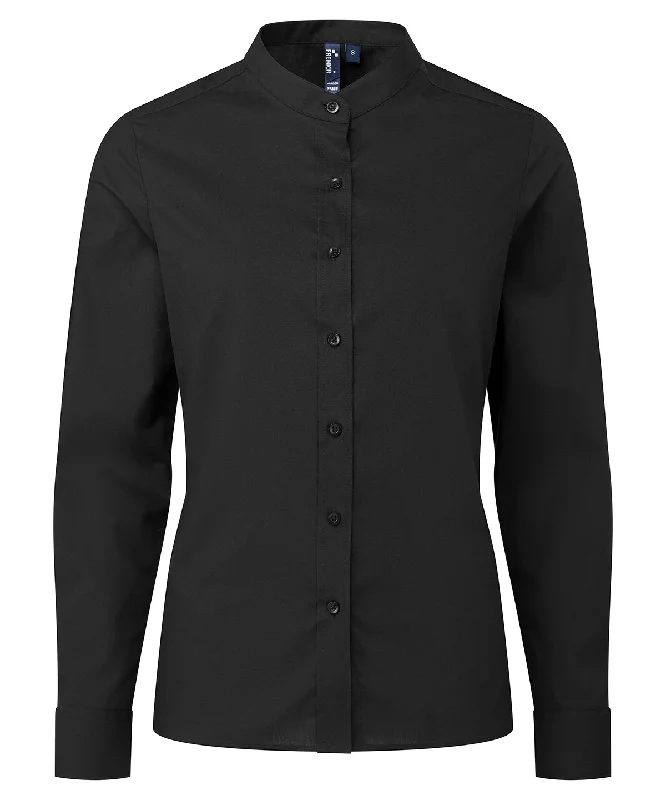 Black - Women's banded collar 'grandad' shirt