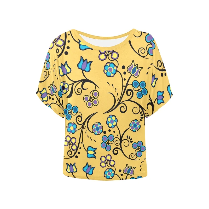Blue Trio Tuscan Women's Batwing-Sleeved Blouse T shirt Silky Draped Blouse
