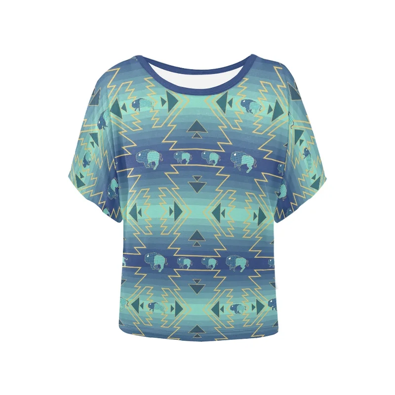 Buffalo Run Women's Batwing-Sleeved Blouse T shirt Double-Layered Blouse