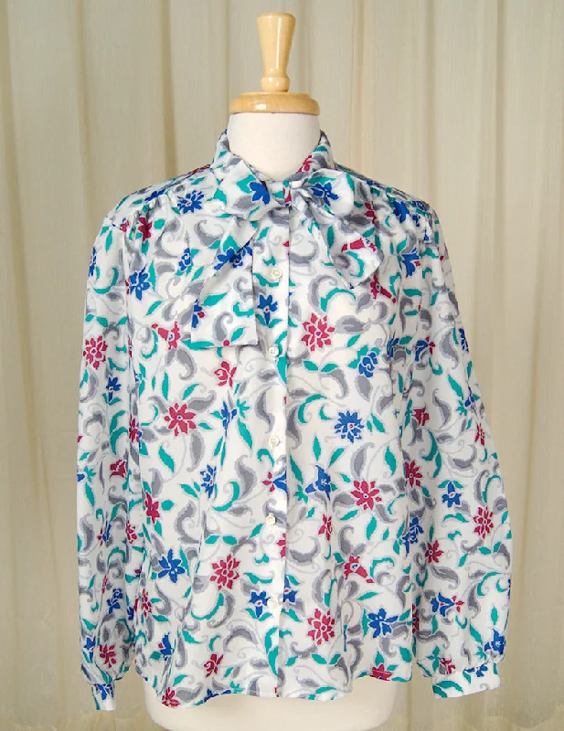 80s does 1940s Flora Bow Blouse Bell Sleeve Blouse