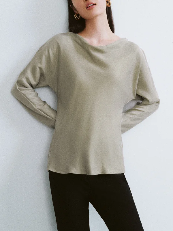Cowl Neck Skater Blouse Sheer Sleeve Blouse