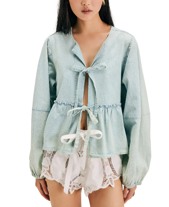 Denim Brunch Babe Blouse Playful Puff Blouse
