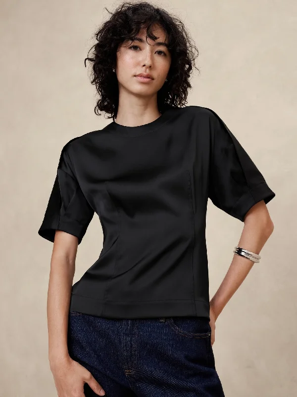 Double Satin Seamed Blouse Lightweight Chiffon Blouse
