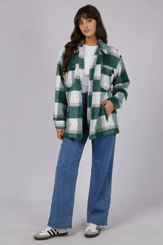 Eden Green Check Shacket Ruffled Neck Blouse