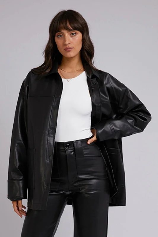 Eve Black Luxe Shacket Satin Long Blouse