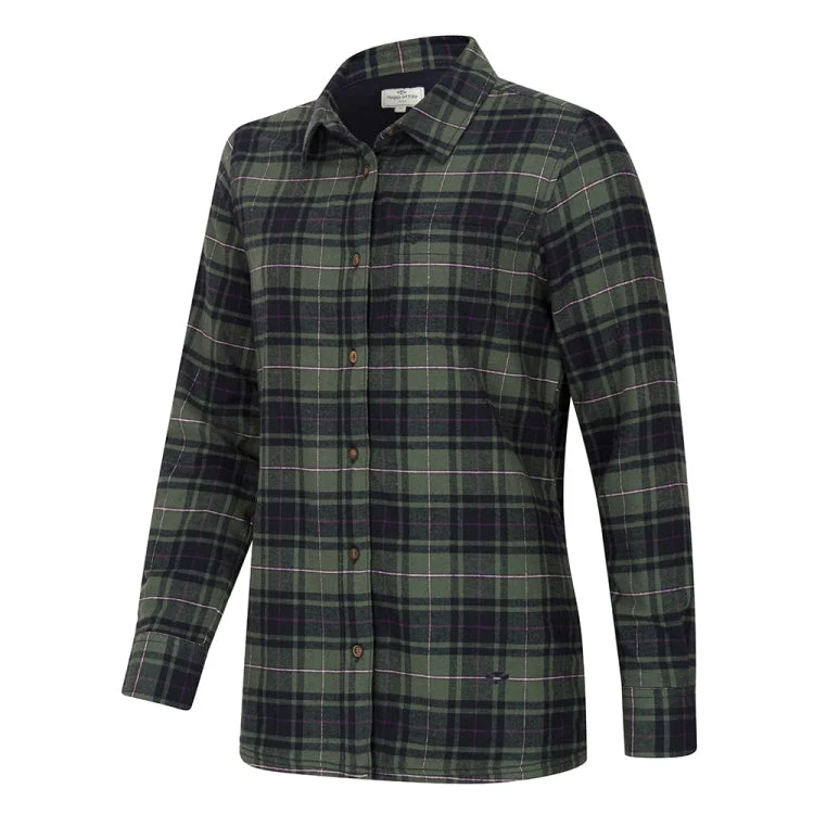 Hoggs of Fife Ladies Tartan Shacket - Green/Navy/Burgundy Frilled Cuff Blouse