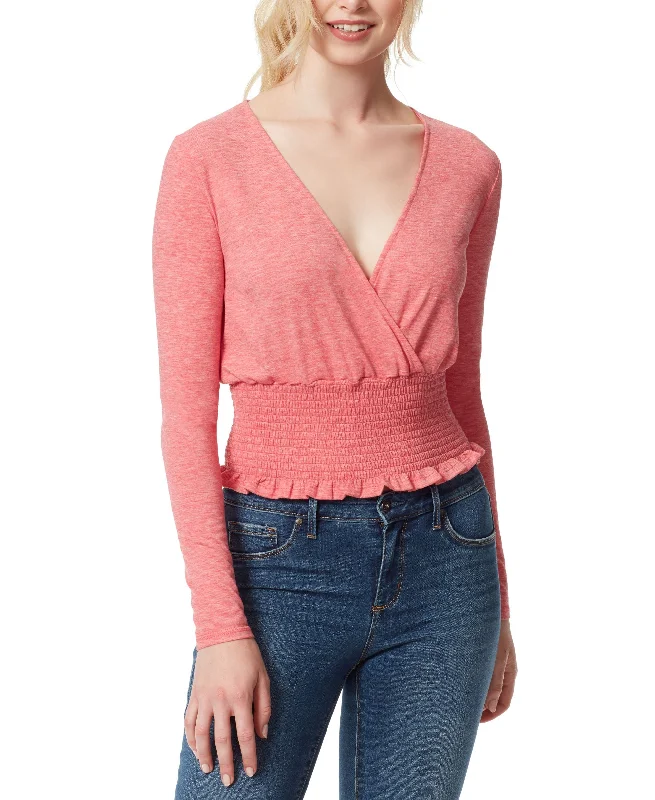 Jessica Simpson Dylan Smocked Blouse Elegant Semi-Sheer Blouse