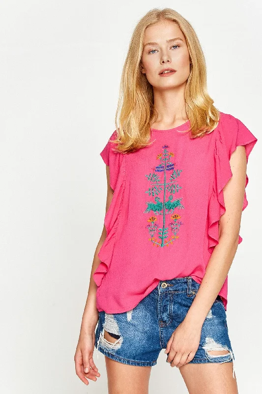 Fuchsia Blouse Casual Button Blouse