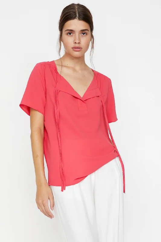 Women Pink Blouse Satin Bow Blouse
