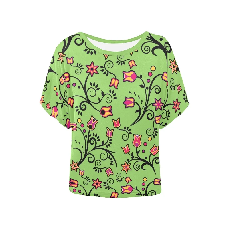 LightGreen Yellow Star Women's Batwing-Sleeved Blouse T shirt Peter Pan Collar Blouse