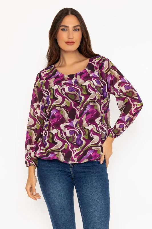 Long Sleeve Pink Printed Blouse Balloon Sleeve Blouse