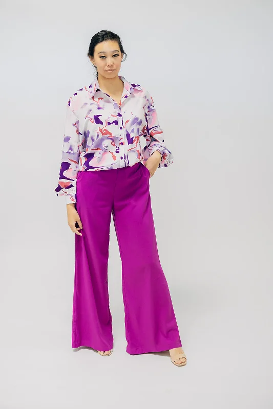 Loose Print Blouse Elegant Semi-Sheer Blouse