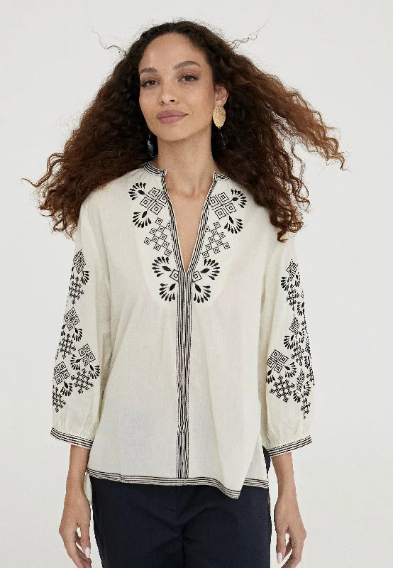 Blouse with embroidery Silky Draped Blouse