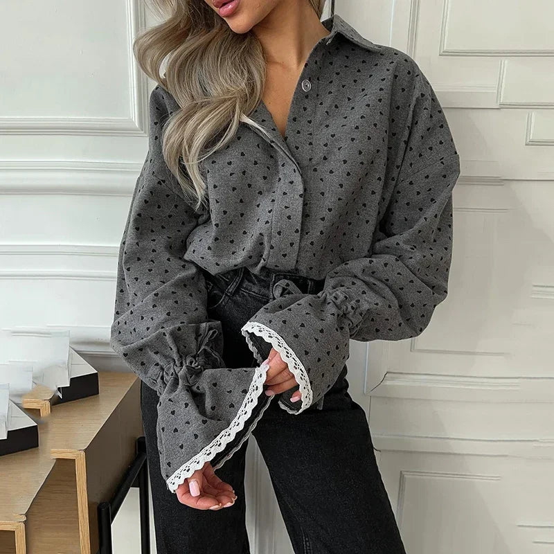Lunivop Lace Splice Shirt For Women Fashion Loose Polka Dot Lapel Long Sleeve Shirt Casual Single Breasted Blouses Autumn New Chic Ruffle Blouse Lunivop Lace Splice Shirt For Women Fashion Loose Polka Dot Lapel Long Sleeve Shirt Casual Single Breasted Blouses Autumn New Chic Ruffle Blouse