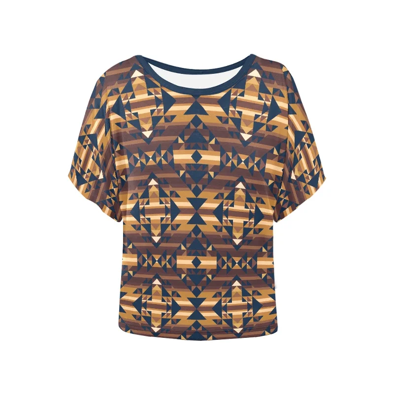 Marron Cloud Women's Batwing-Sleeved Blouse T shirt Embroidered Floral Blouse