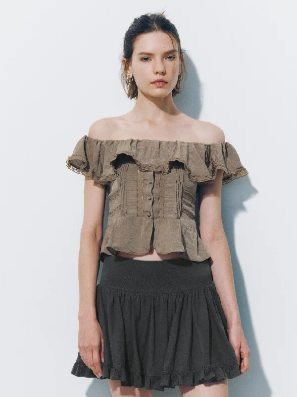 Off-Shoulder Ruffle Blouse Feminine Satin Blouse
