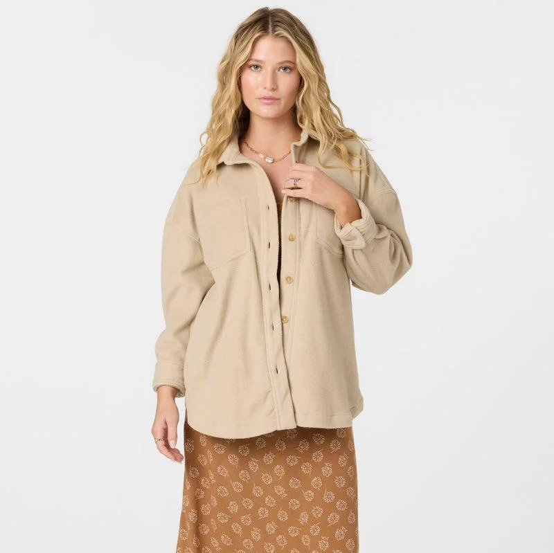 O'Neill Rune Solid Superfleece Oversized Fit Shacket - Cement Feminine Ruffle Blouse O'Neill Rune Solid Superfleece Oversized Fit Shacket - Cement Feminine Ruffle Blouse