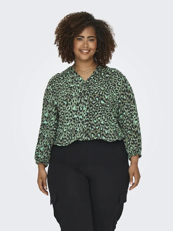 Only Carmakoma Ladies Carbaboost 3/4 Sleeve Regular Fit Plus Size Blouse-GREEN Soft Modal Blouse