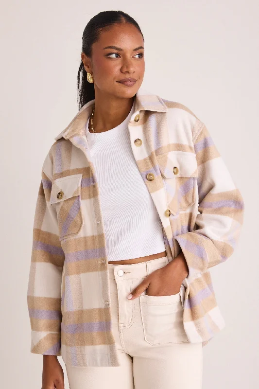 Oslo Tan Purple Check Shacket Smart Casual Blouse