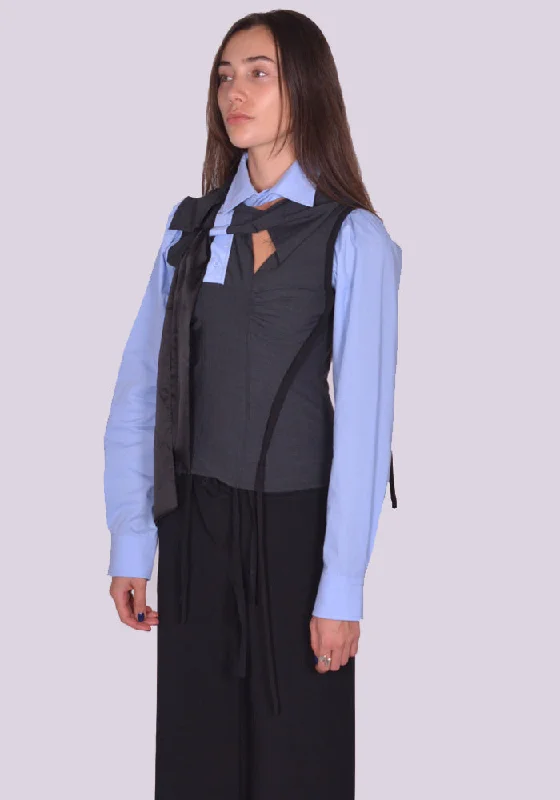 OTTOLINGER 2211010303 DECONSTRUCTED LAVALLIERE BLOUSE BLUE (New season FW24) Sheer Sleeve Blouse