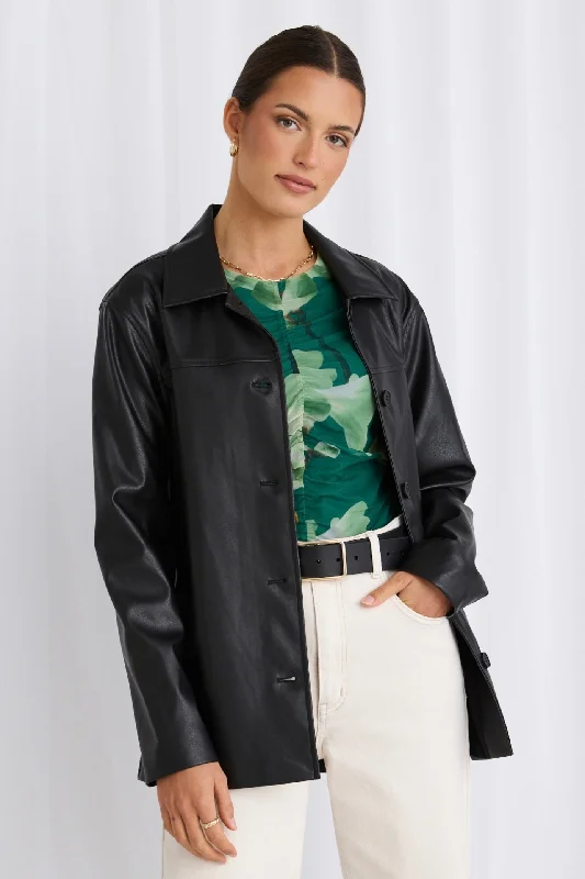 Outset Black PU Shacket Lightweight Tunic Blouse