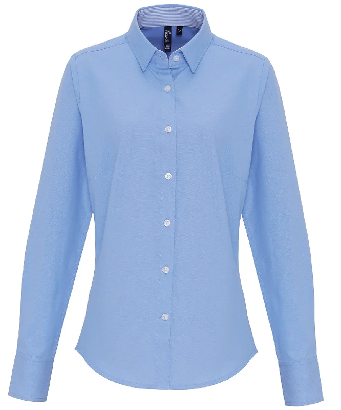 Oxford Blue - Women's cotton-rich Oxford stripes blouse Feminine Puff Blouse