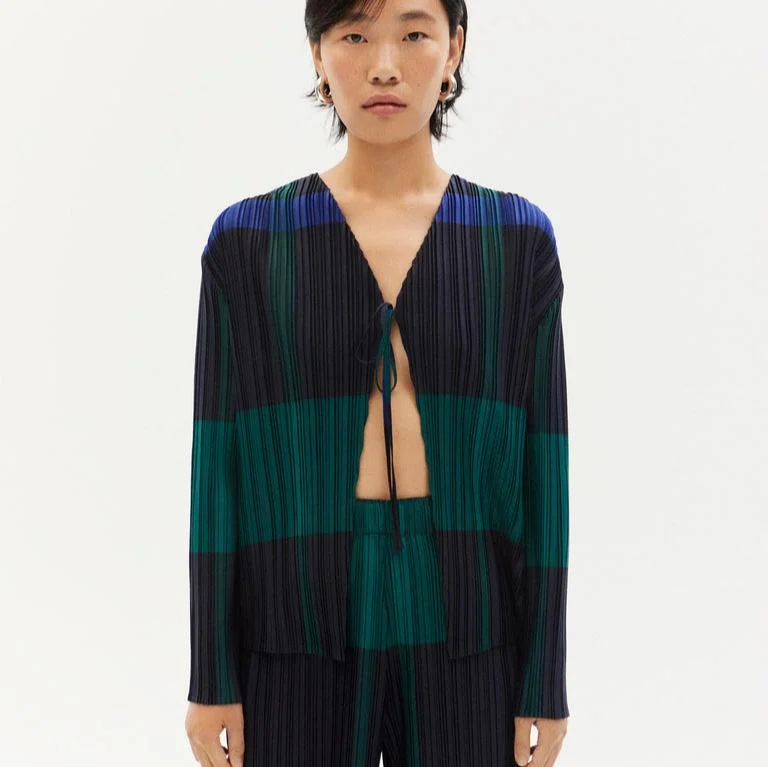LAST ONE in M/L - Pleated Marina Blouse - Blue Rochester Feminine Satin Blouse