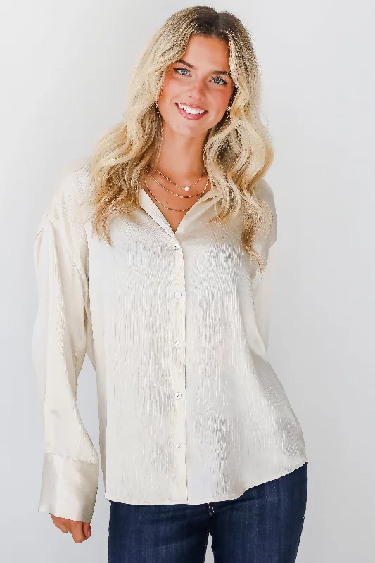 Pristine Luxury Satin Button-Up Blouse Satin Long Blouse