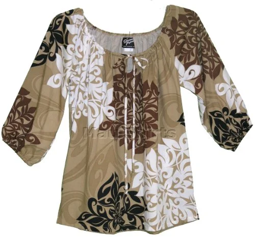 RJC Womens Artistic Hawaiian Flower Peasant Blouse Embellished Collar Blouse