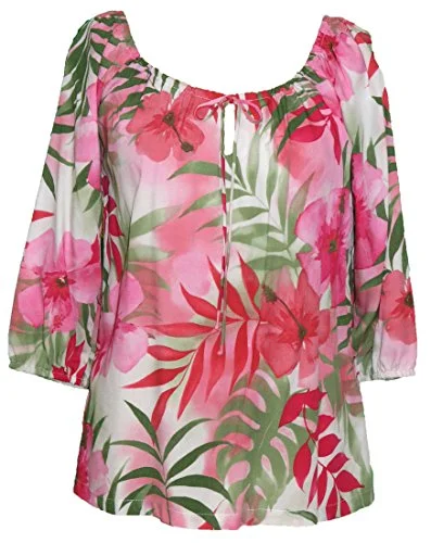 RJC Womens Watercolor Tropic Peasant Blouse Elegant Lace Blouse