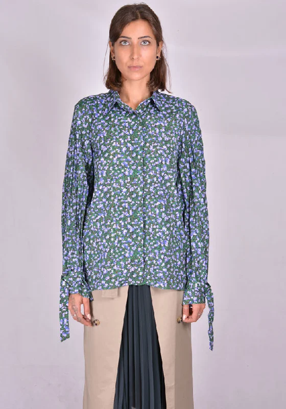 ROKH R0CA165 JP PLEATED SLEEVE BLOUSE FLOWER FIELD Stylish Wrap Blouse