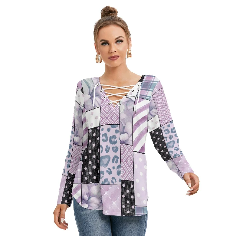 Geo Design Blouse Semi-Sheer Blouse
