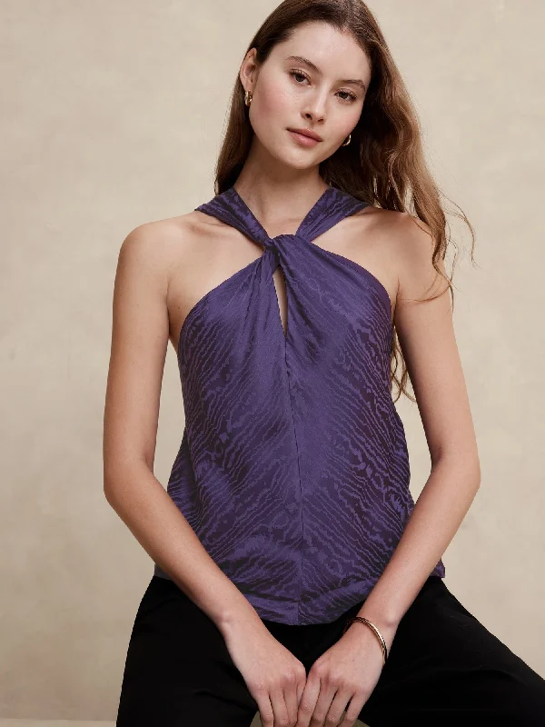 Silky Twist-Front Halter Blouse Boho Chic Blouse