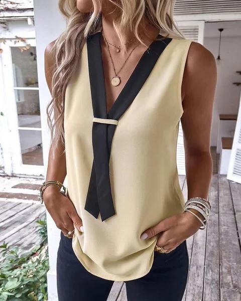 Style Casual V collar European Sleeveless Blouse Pastel Color Blouse