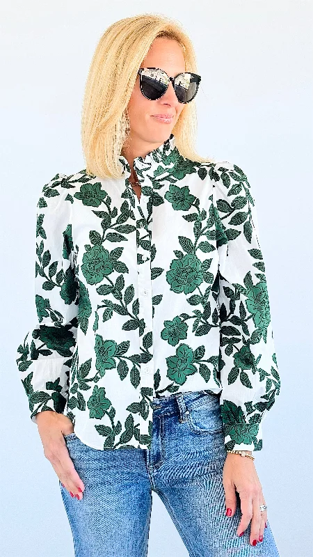 Botanical Chic Ruffle Blouse Vintage Lace Blouse