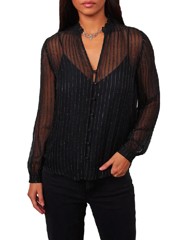 Tomei Lurex Striped Chiffon Peasant Blouse - VELVET Polished Work Blouse